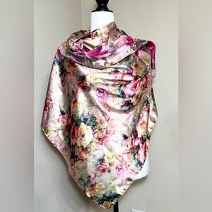Floral Silk Scarf Wrap 67” x 27”